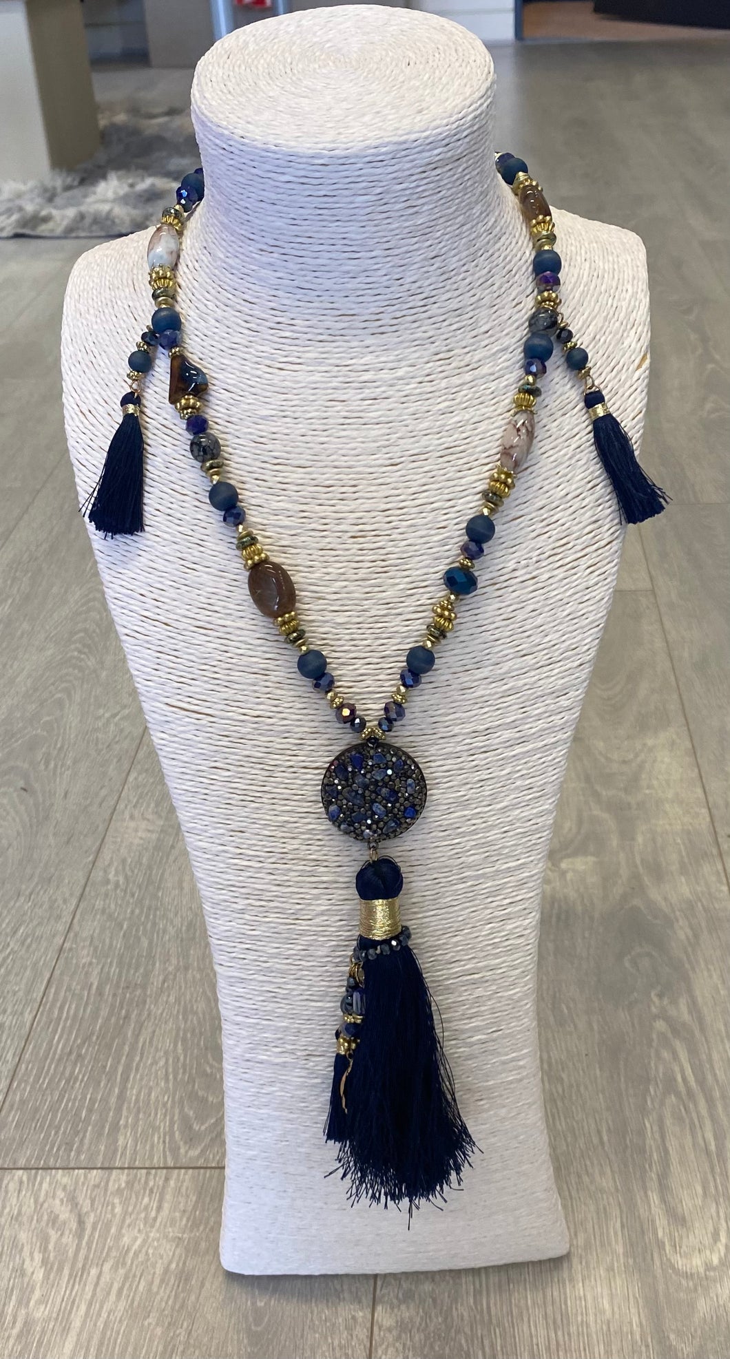 Tassle beaded necklace Navy