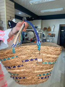 Blue straw beach bag