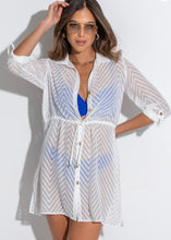 Load image into Gallery viewer, POUR MOI Chevron Stripe Button Through Beach Shirt - White
