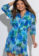 Load image into Gallery viewer, POUR MOI Chiffon Button Through Beach Shirt - Aqua Tropical
