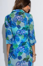 Load image into Gallery viewer, POUR MOI Chiffon Button Through Beach Shirt - Aqua Tropical
