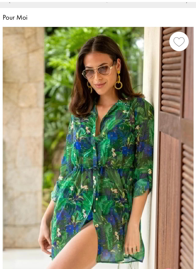 POUR MOI Chiffon Button Through Beach Shirt - Navy Fern