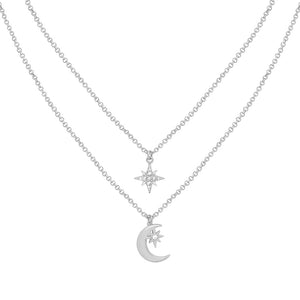 Caramel Jewellery Silver Moon & Star Double Necklace