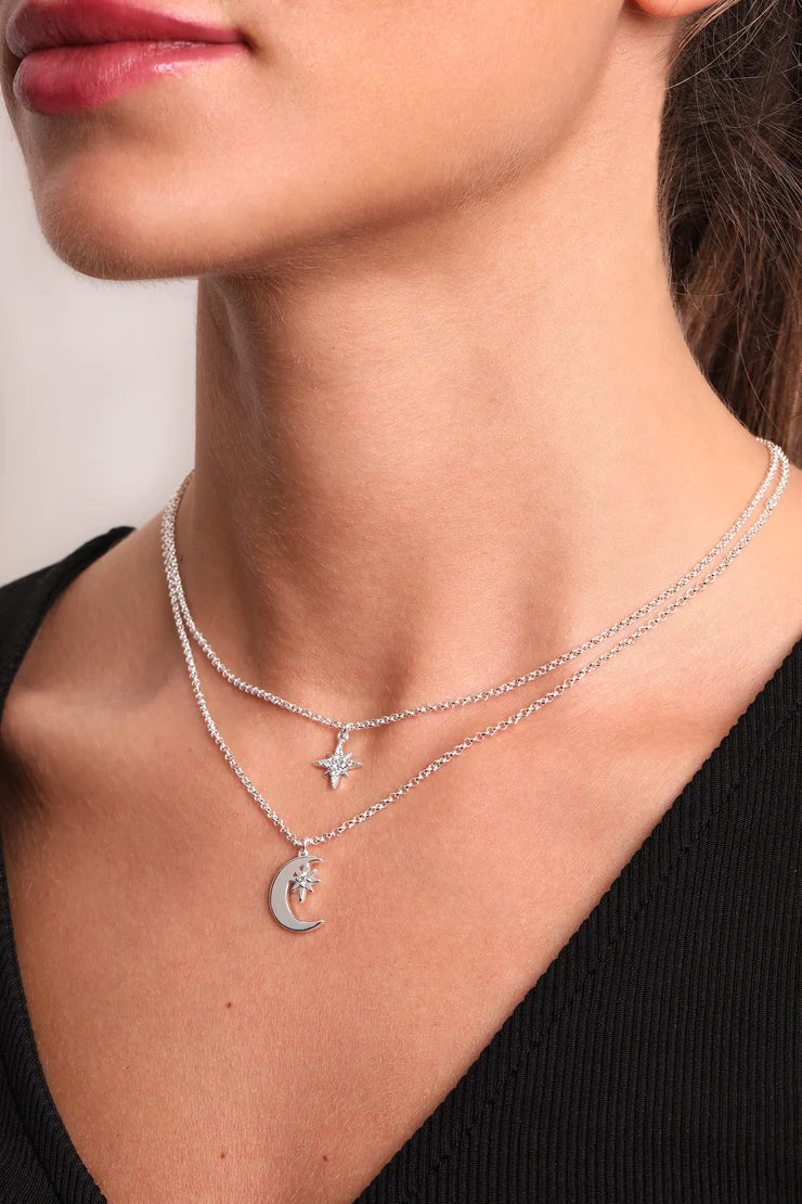 Caramel Jewellery Silver Moon Star Double Necklace Retail