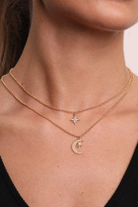 Caramel Jewellery Gold Moon & Star Double Necklace