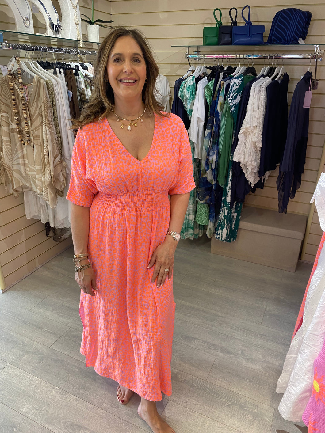 Malia neon leopard dress orange