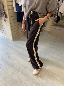 Sporty Stripe Wide Leg Pants -Chocolate