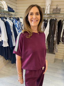 Sporty Stripe T Shirt Top-Berry