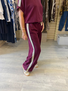 Sporty Stripe Wide Leg Pants - Berry