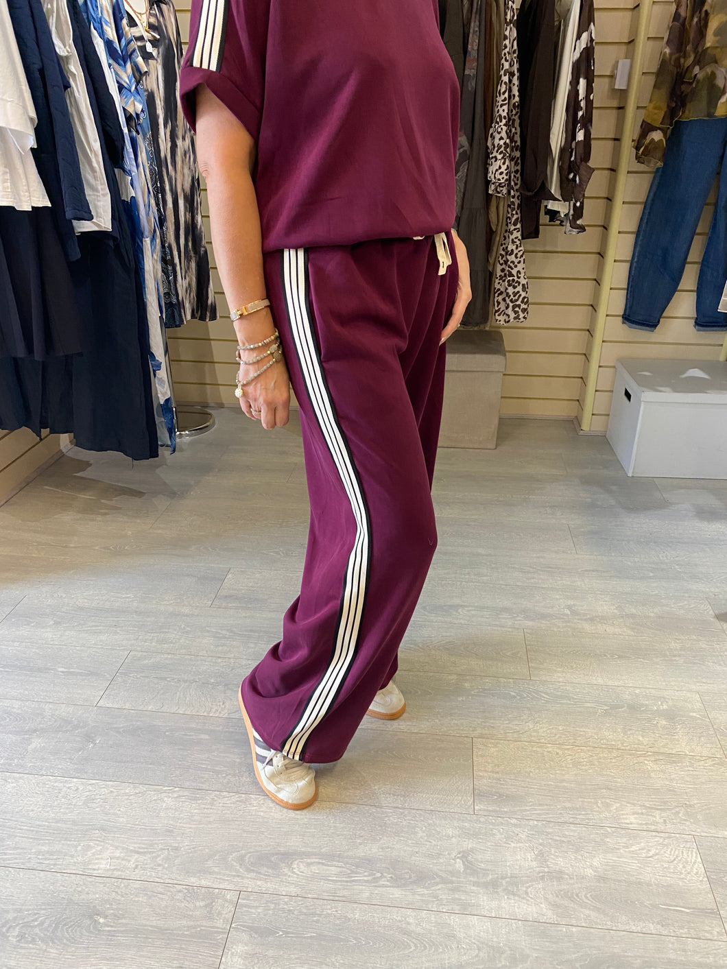 Sporty Stripe Wide Leg Pants - Berry