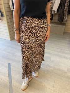 Leopard Silky Satin Maxi Skirt