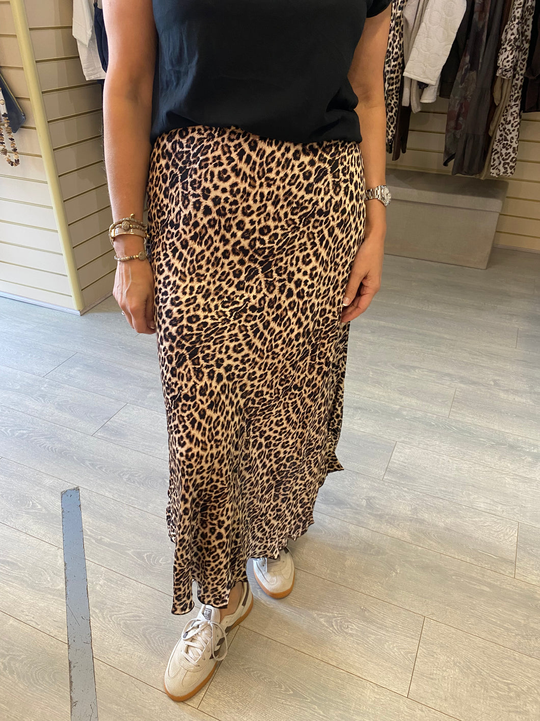 Leopard Silky Satin Maxi Skirt