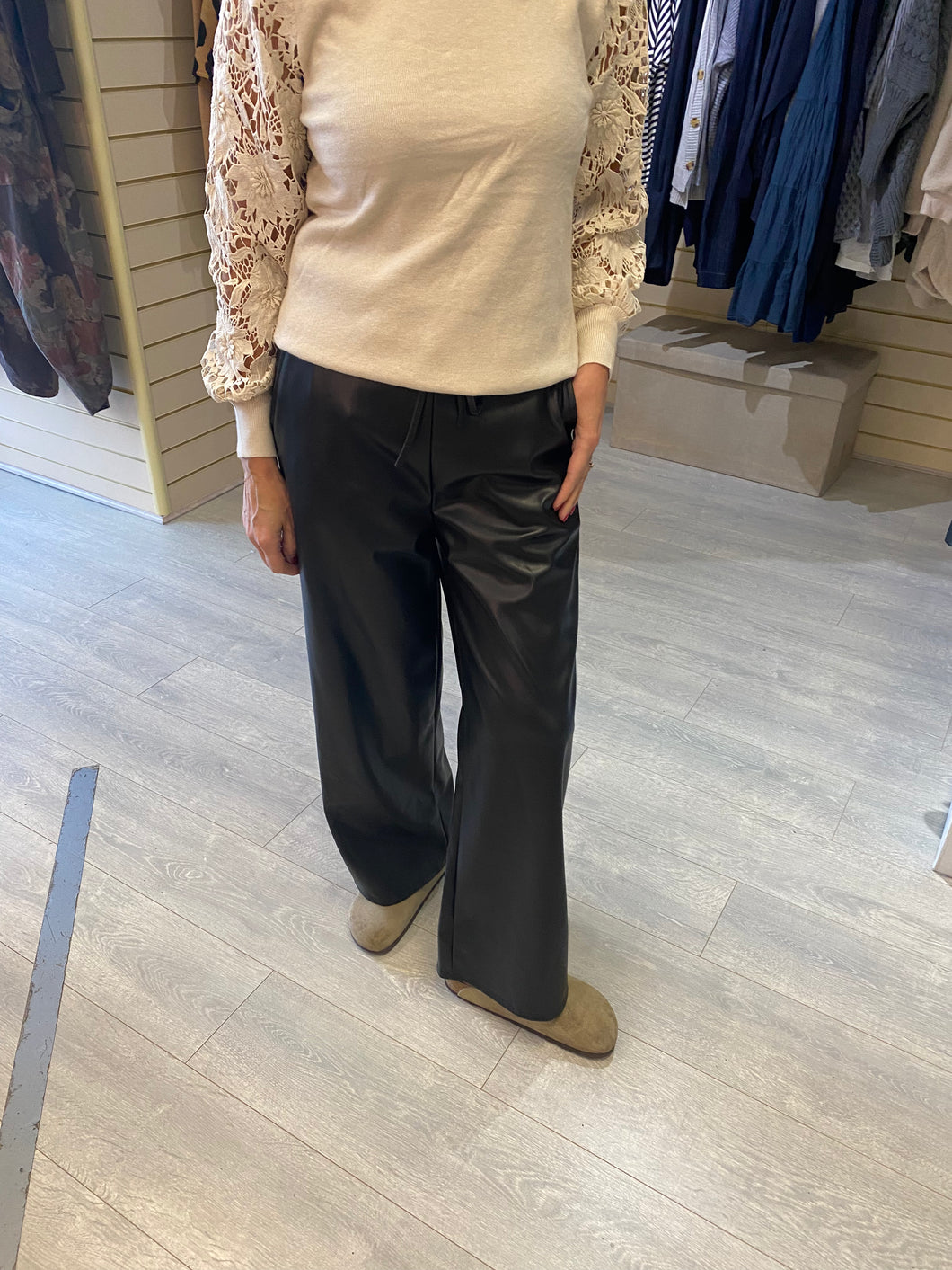 Leather Look Straight Leg Pants