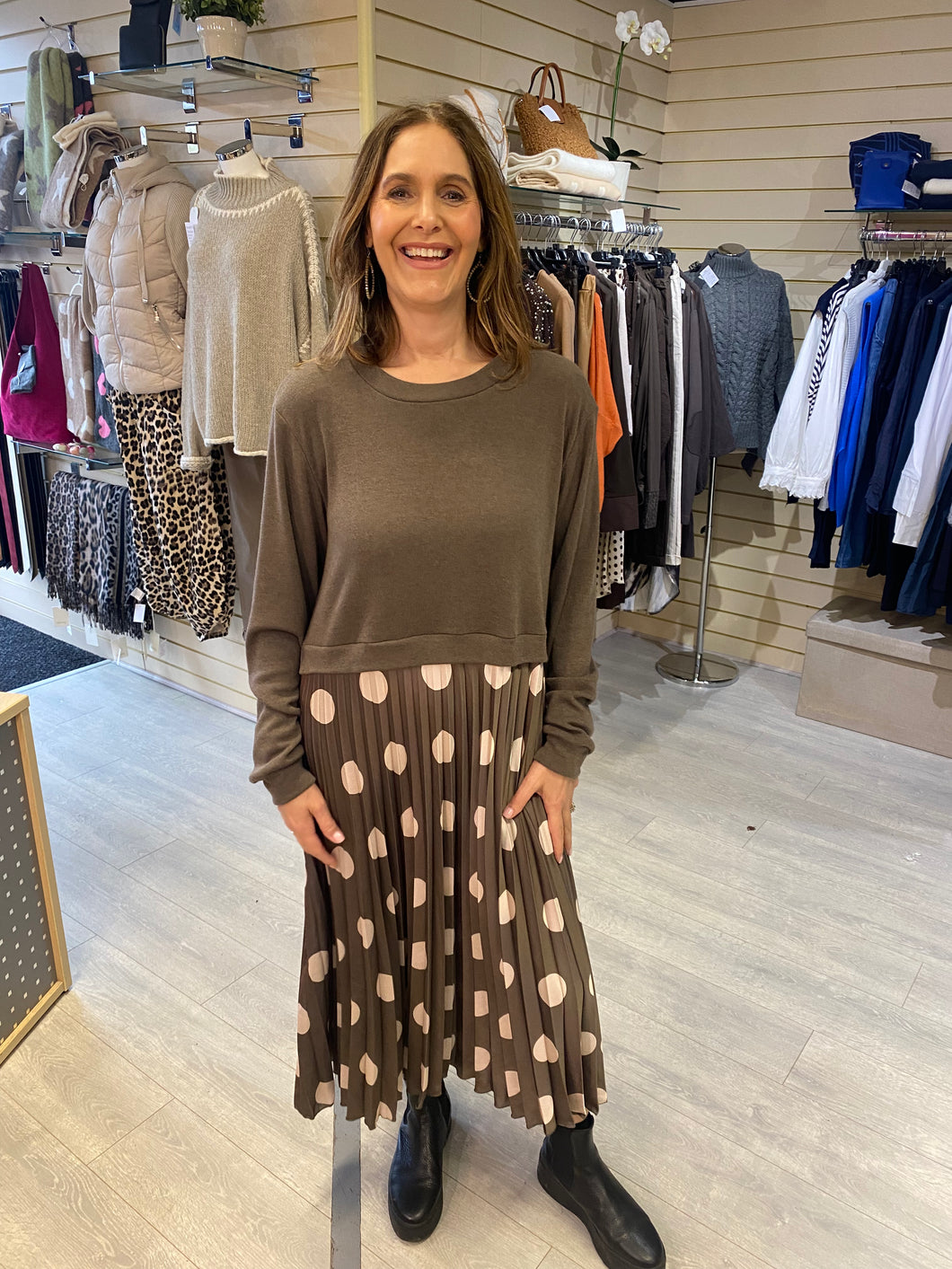 Donna Spotty Dress - Taupe